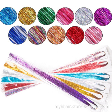 Long Dazzles Women Hippie for Braiding Headdress 120 Strands/piece Sparkle Shiny Hair Tinsel Rainbow Silk Hair Extensions